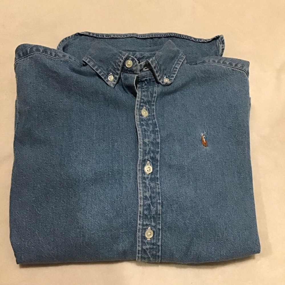 Ralph Lauren Boys Denim Button-Down Shirt - Blue with Pony Logo